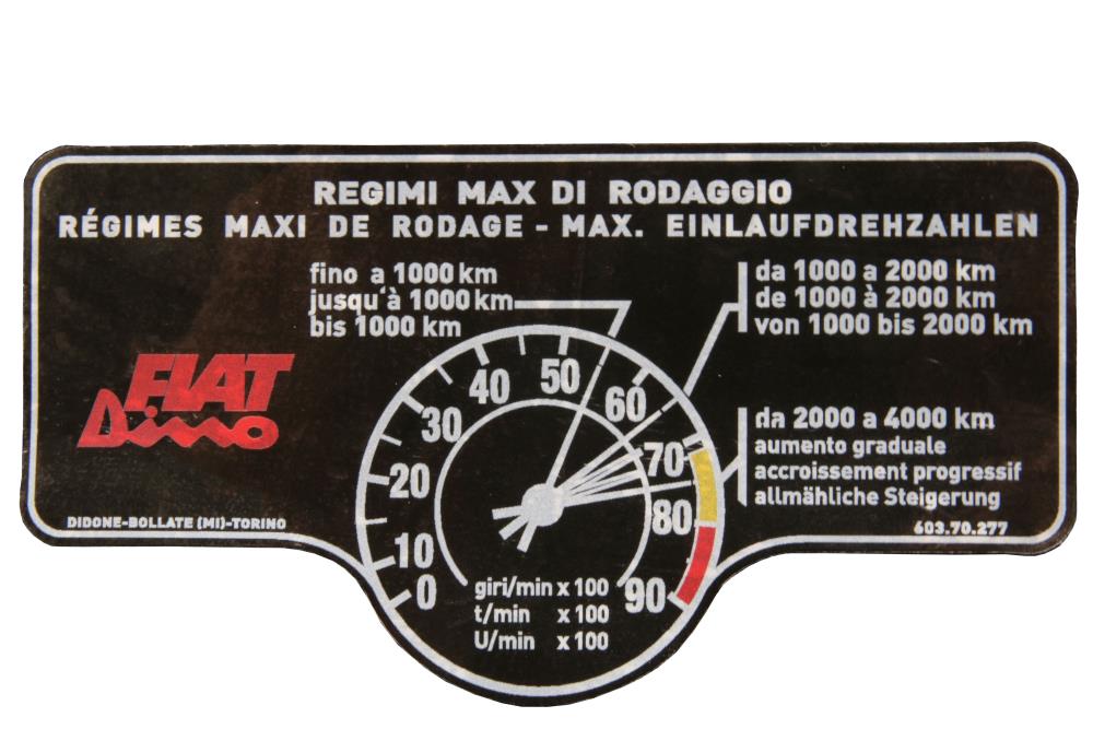 Aufkleber "Max Einlaufdrehzahlen" FIAT Dino