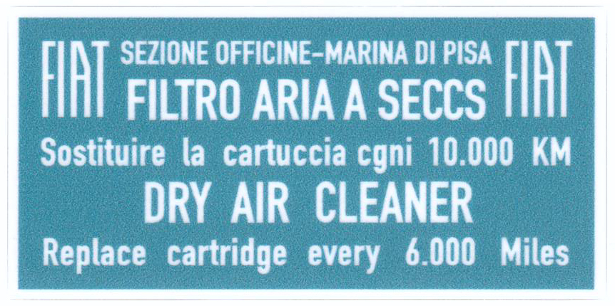 Aufkleber "Dry Air Filter" Luftfilterkasten Fiat Dino