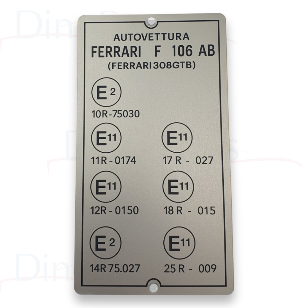 Schild Karosserie Typ Ferrari 308 GTB