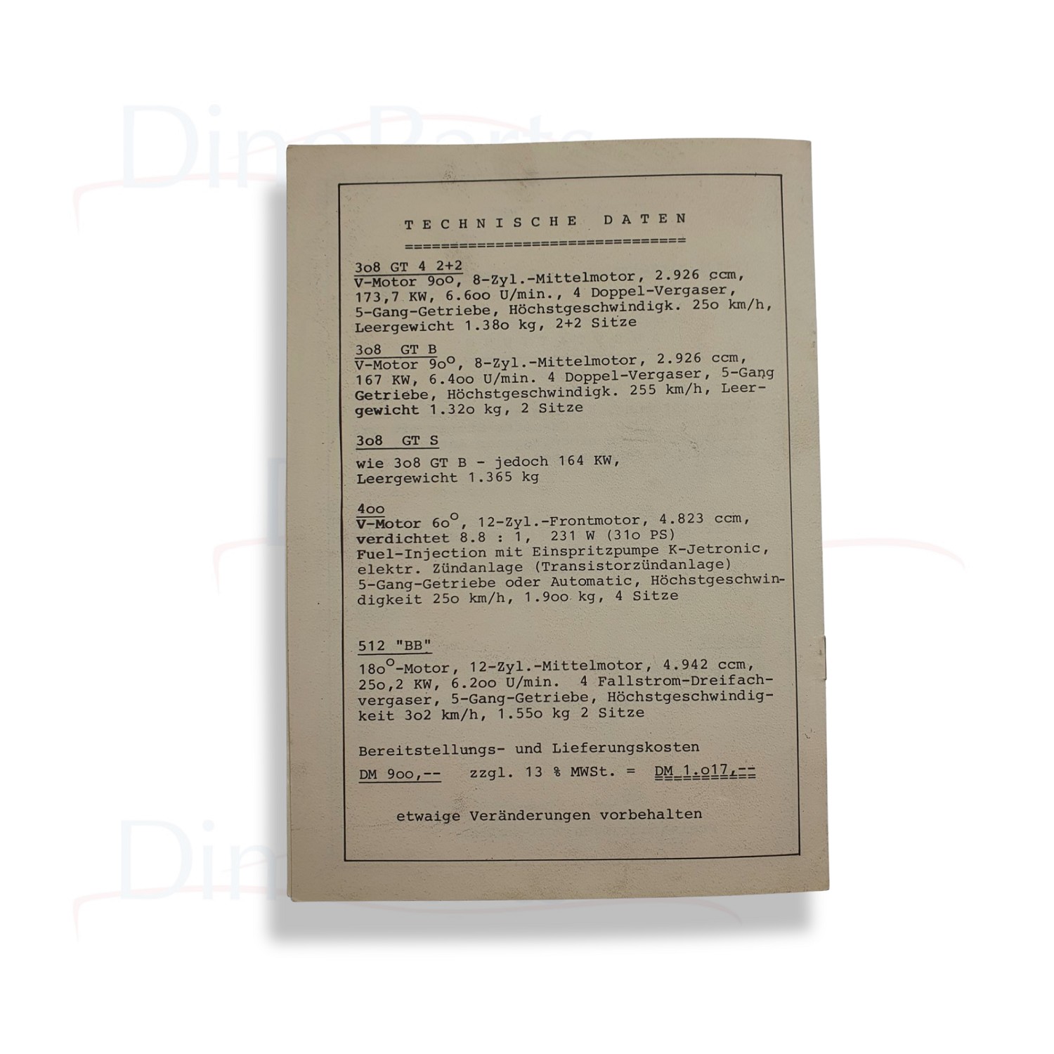 Preisliste Auto Becker 1980
