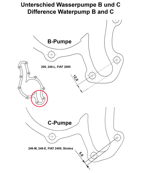 Wasserpumpe spät Version "C" OEM Fiat Dino 2400